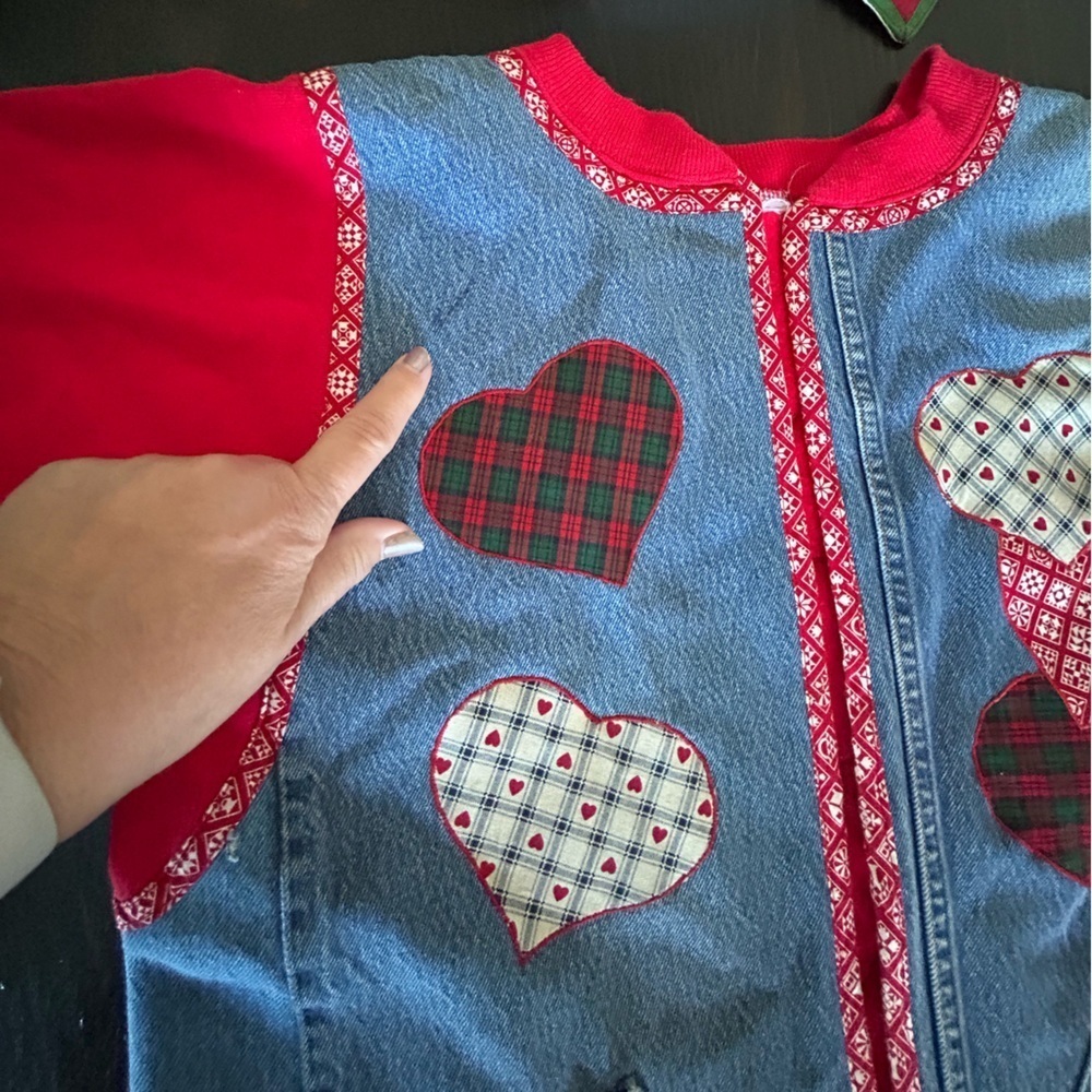 Upcycled Handmade Denim Jacket Wrangler x Jerzees Women's XL Patchwork Dog - Picture 11 of 13